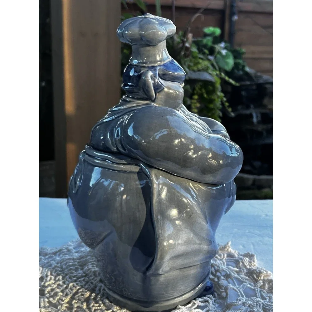Vintage 1940's Red Wing Pottery Chef Pierre Cookie Jar *Rare Blue Color